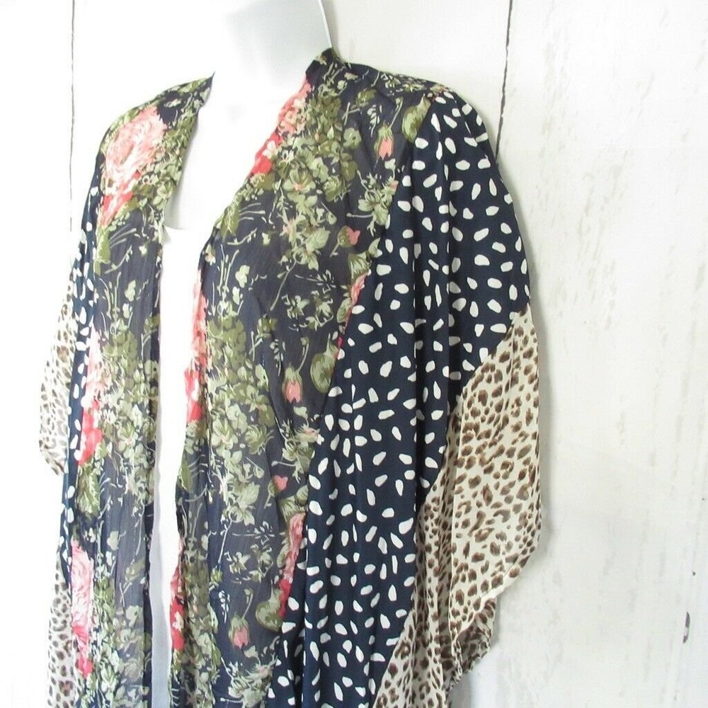 Umgee Kimono Floral Animal Print Boho Peasant - Picture 6 of 9